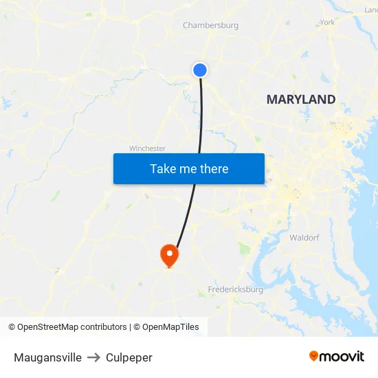 Maugansville to Culpeper map