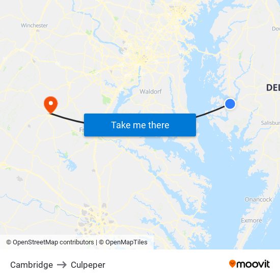 Cambridge to Culpeper map