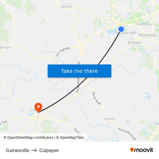 Gainesville to Culpeper map