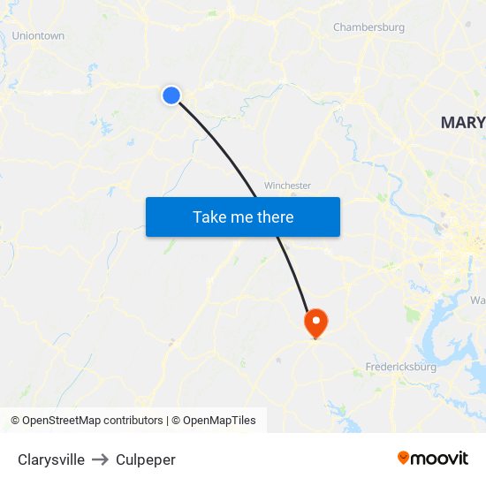 Clarysville to Culpeper map