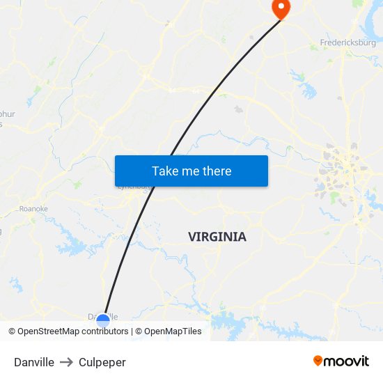 Danville to Culpeper map