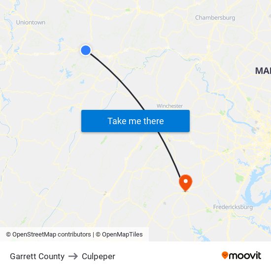 Garrett County to Culpeper map