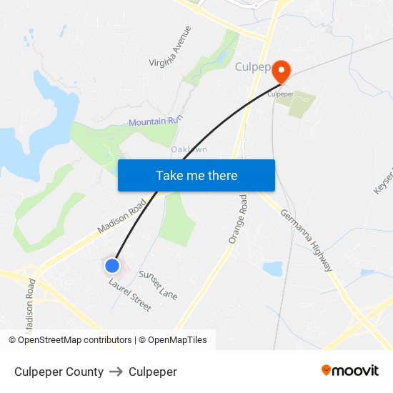 Culpeper County to Culpeper map