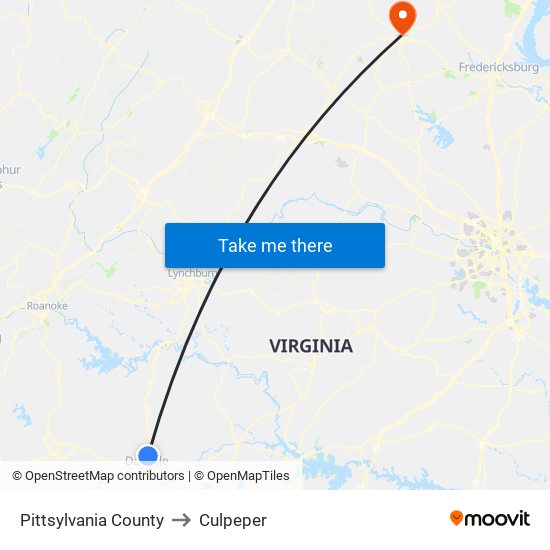 Pittsylvania County to Culpeper map