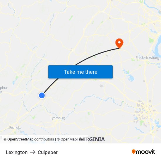 Lexington to Culpeper map
