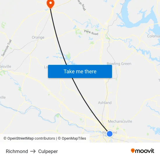 Richmond to Culpeper map