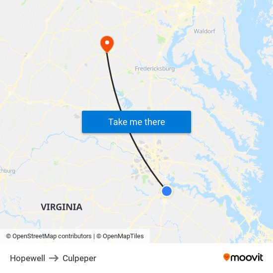Hopewell to Culpeper map