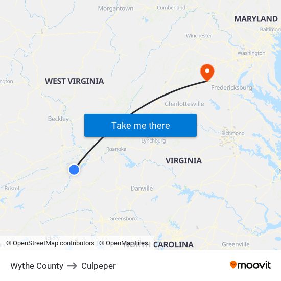 Wythe County to Culpeper map