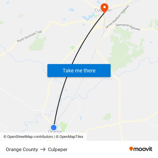 Orange County to Culpeper map