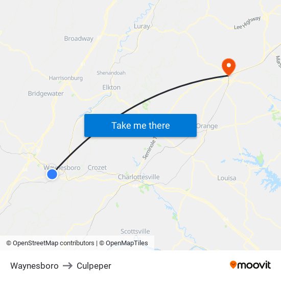 Waynesboro to Culpeper map