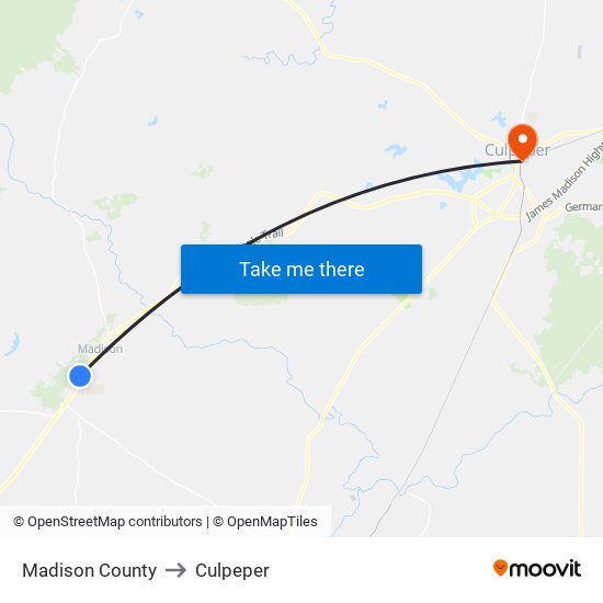 Madison County to Culpeper map