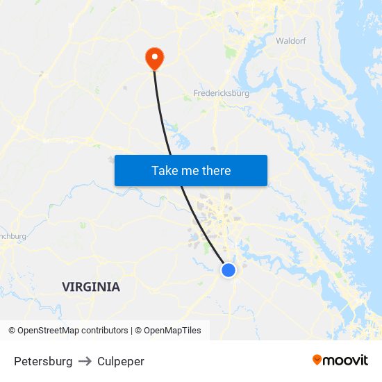 Petersburg to Culpeper map