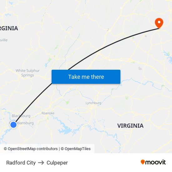 Radford City to Culpeper map