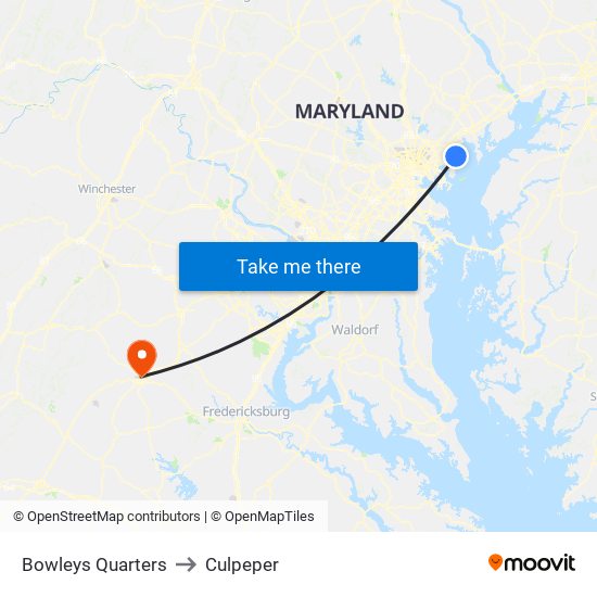 Bowleys Quarters to Culpeper map