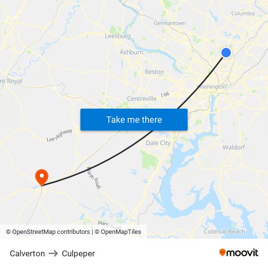 Calverton to Culpeper map