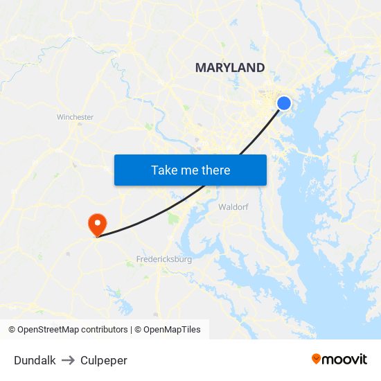 Dundalk to Culpeper map