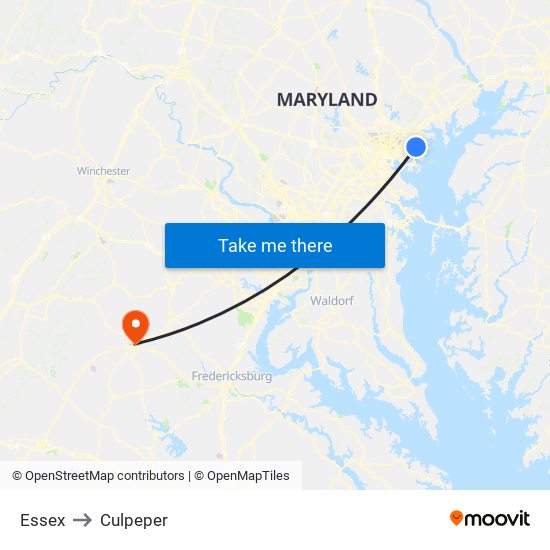 Essex to Culpeper map