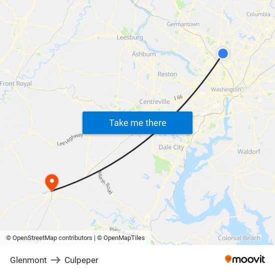 Glenmont to Culpeper map