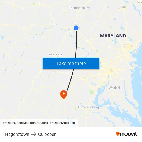 Hagerstown to Culpeper map