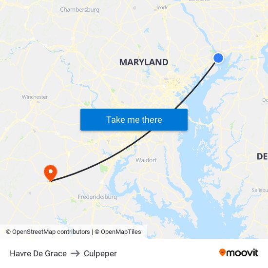 Havre De Grace to Culpeper map