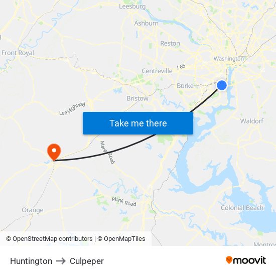 Huntington to Culpeper map