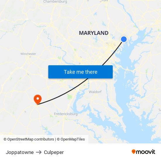 Joppatowne to Culpeper map