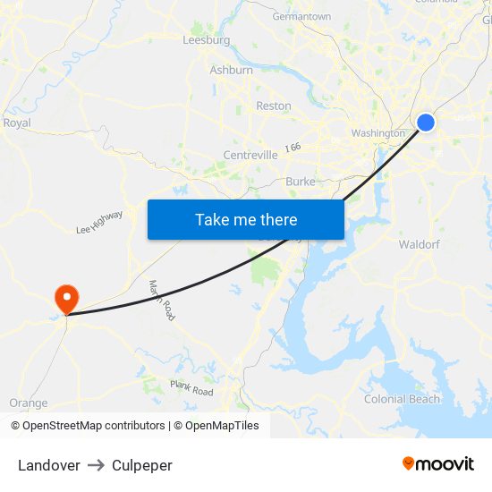 Landover to Culpeper map