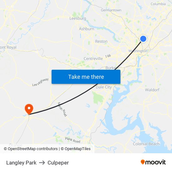 Langley Park to Culpeper map