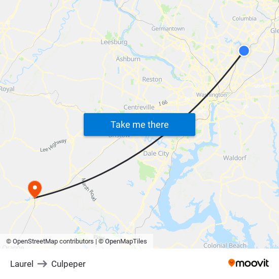 Laurel to Culpeper map