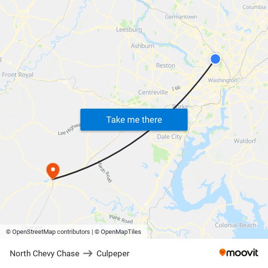 North Chevy Chase to Culpeper map