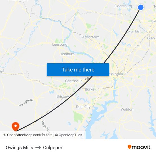 Owings Mills to Culpeper map