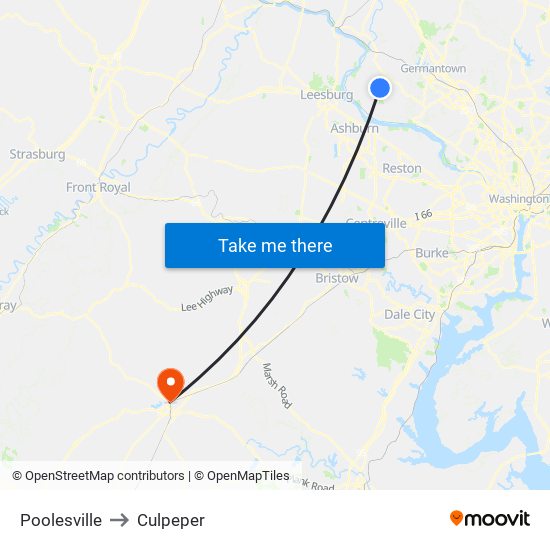 Poolesville to Culpeper map