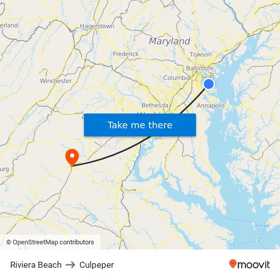 Riviera Beach to Culpeper map