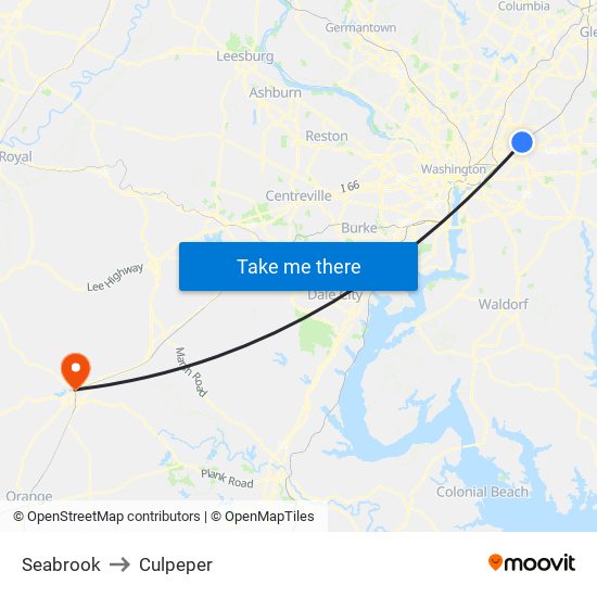 Seabrook to Culpeper map