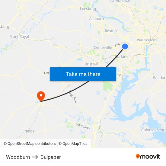 Woodburn to Culpeper map