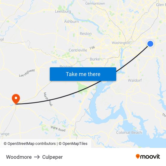 Woodmore to Culpeper map