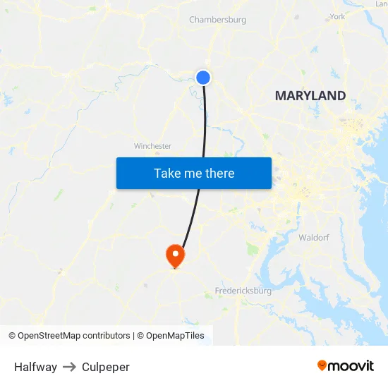 Halfway to Culpeper map