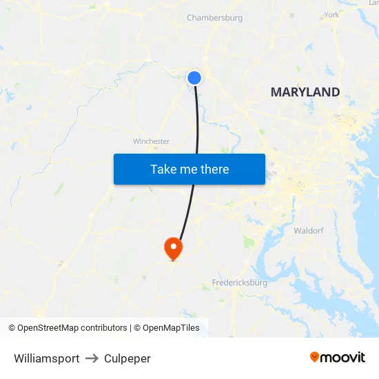 Williamsport to Culpeper map
