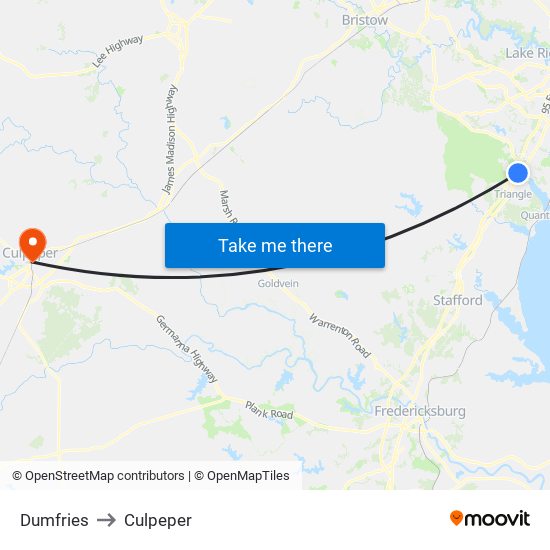 Dumfries to Culpeper map