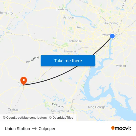 Union Station to Culpeper map