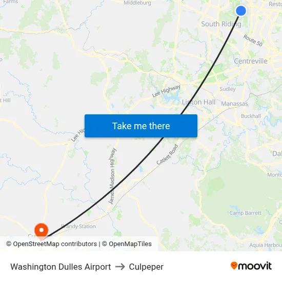 Washington Dulles Airport to Culpeper map
