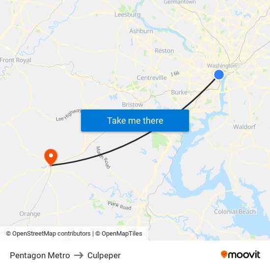 Pentagon Metro to Culpeper map