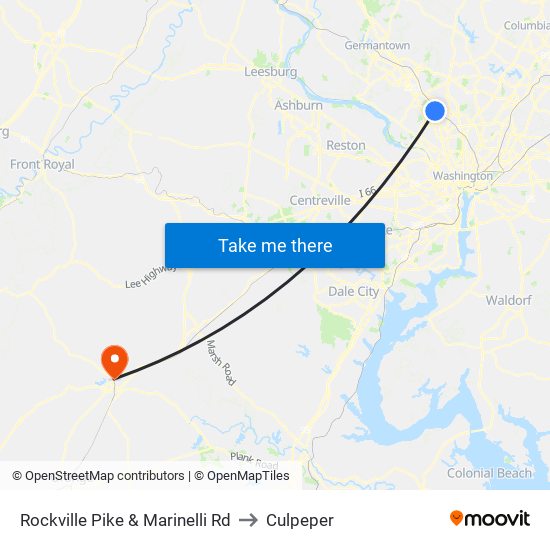 Rockville Pike & Marinelli Rd to Culpeper map