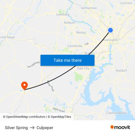 Silver Spring to Culpeper map
