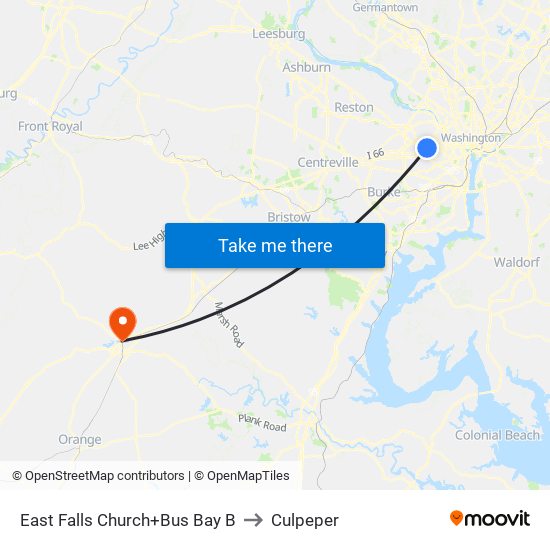 East Falls Church+Bus Bay B to Culpeper map