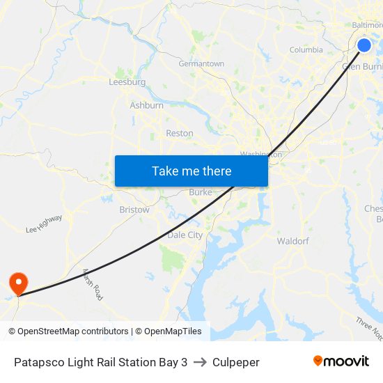 Patapsco Light Rail Station Bay 3 to Culpeper map