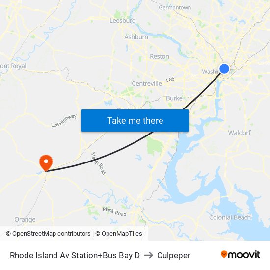 Rhode Island Ave-Brentwood+Bay D to Culpeper map