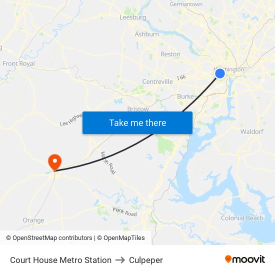 Court House Metro Station to Culpeper map