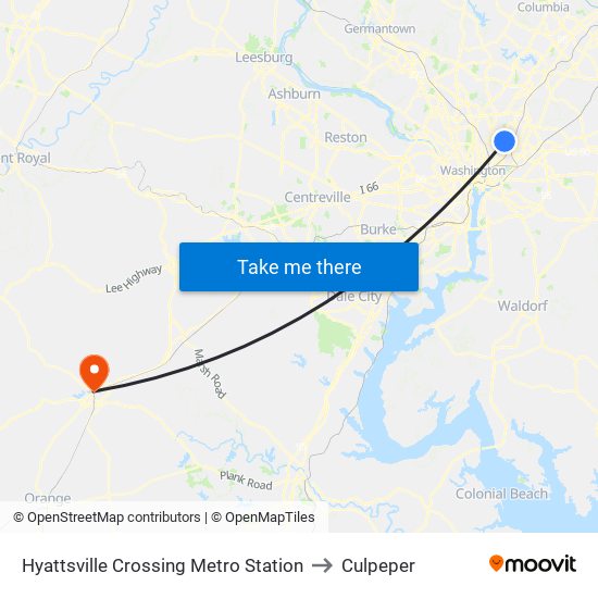 Hyattsville Crossing Metro Station to Culpeper map