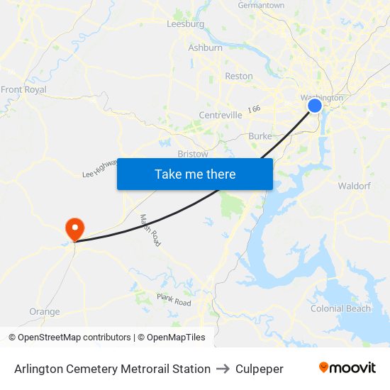 Arlington Cemetery  Metrorail Station to Culpeper map